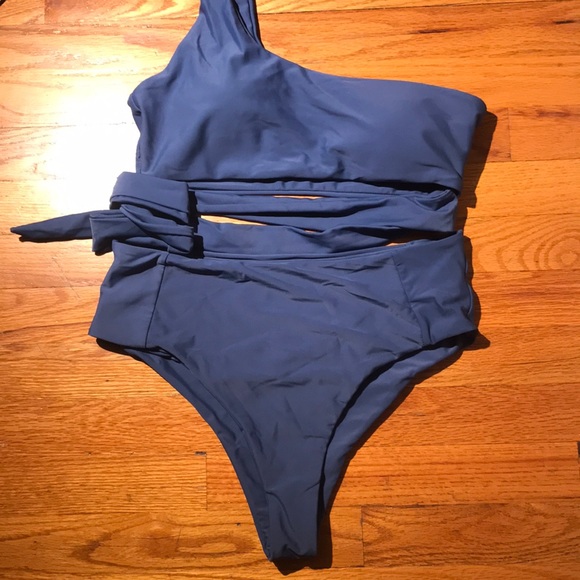 SHEIN Other - Charcoal blue high waisted one shoulder bikini